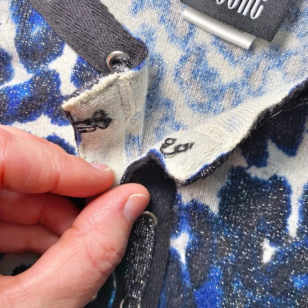 Sharon Young Black and Blue Animal Print Shimmer Long Sleeve Cardigan - Picture 15 of 15